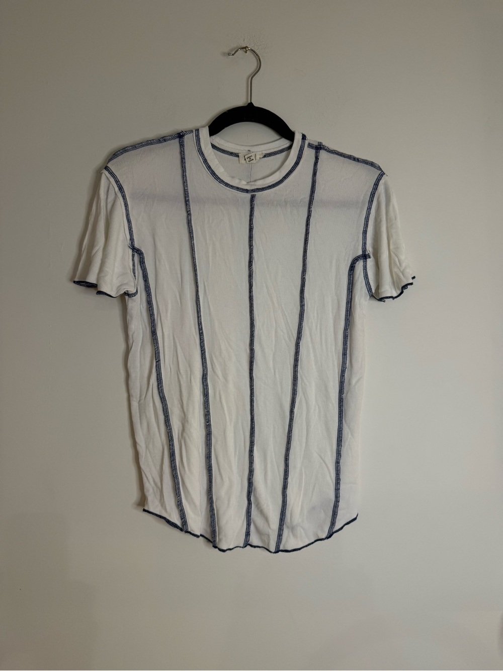 POL Short-Sleeve Tee with Navy Vertical Stitching